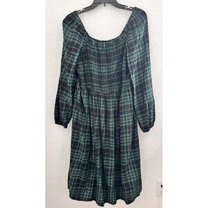 Lane Bryant Dress WMN Petite 18/20P Back Plaid Cotton Smoked Cottagecore Peasant